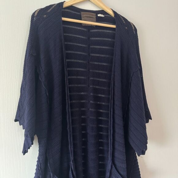 Anthropologie Guinevere Short Sleeve Cashmere Blend Cardigan Sweater Blue Large‎ - Picture 2 of 8
